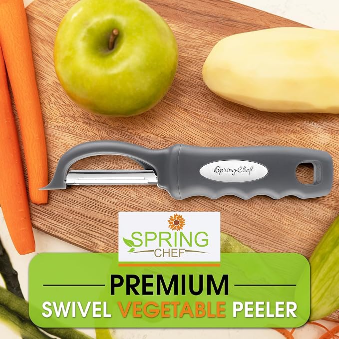 Spring Chef Swivel Potato Peeler for Kitchen with Ergonomic Handle, Gray | Premium Vegetable Peeler w/ Sharp Stainless Steel Blades, Multifunctional Food Peeler for Apple, Carrot, Cucumber, Fruit