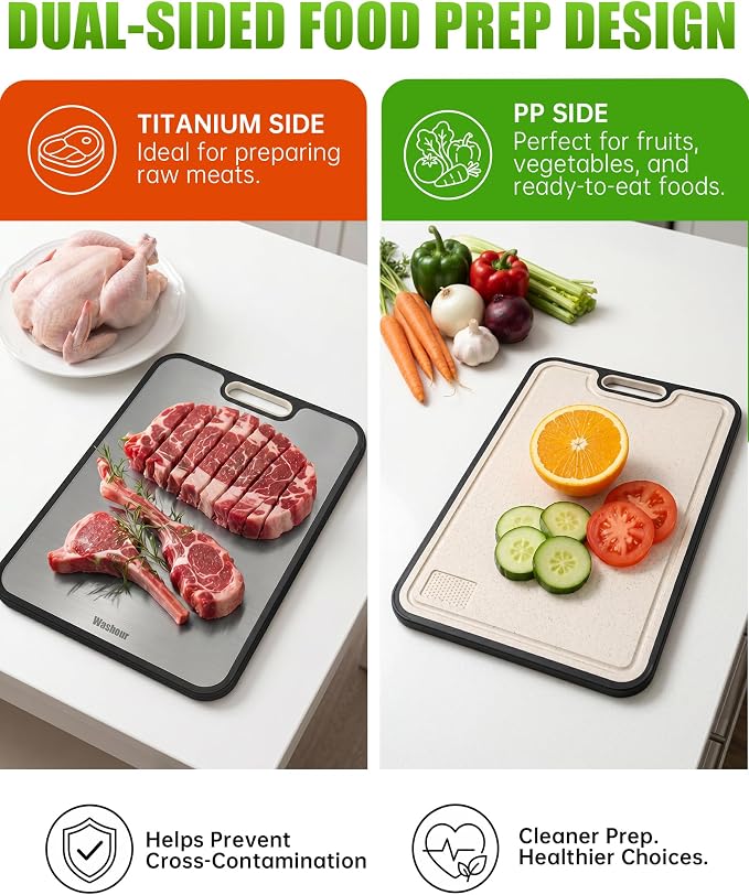 Non Toxic Titanium Cutting Board for Kitchen, Food Grade Titanium Cutting Boards 2 in 1 Double Sides, Non Slip Cutting Mat 15" x 10"