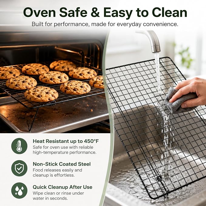 Cooling Rack 16"x10", 3-Tier Stackable & Collapsible Cooling Racks | Cooling Racks for Cooking and Baking, Roasting, Grilling, Oven & Dishwasher Safe (Black, 3-Tier)