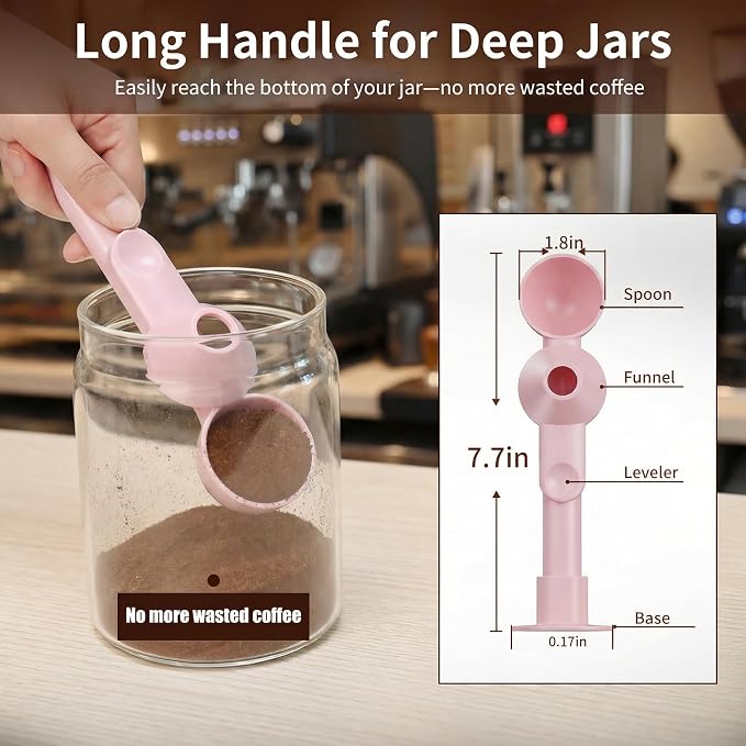 2 Pcs Coffee Scoop with Funnel for Reusable K Cup, 2 TBSP Measuring Spoon | Mess-Free Funnel Design, Sliding Leveler for Precise 2 TBSP, Long Handle for Ground Coffee, Protein Powder & Tea