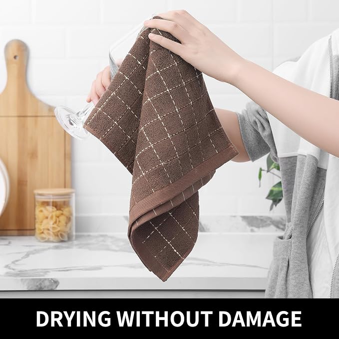 Homaxy 100% Cotton Terry Kitchen Towels, 4 Pack, Brown | Ultra Soft and Absorbent Dish Towels for Kitchen, Suitable for Drying and Washing Dishes