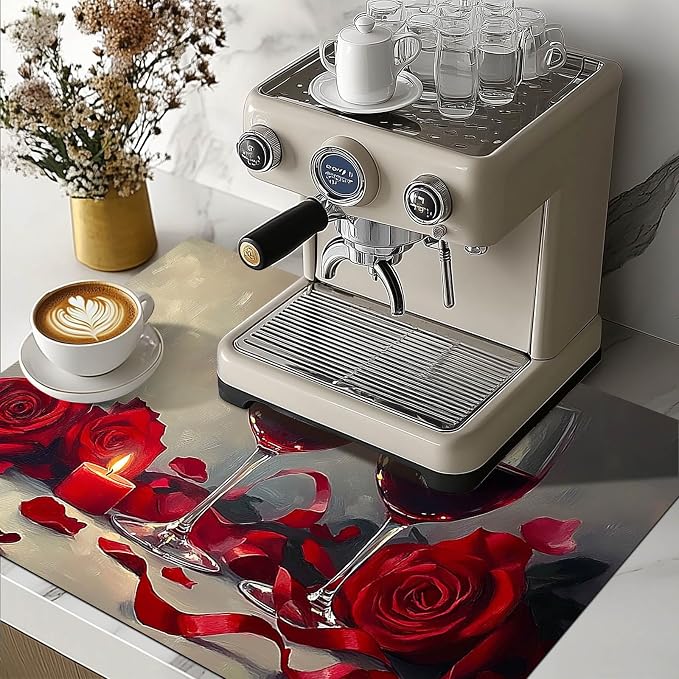 HOMETITUTE Romantic Rose Wine Stove Top Cover 28x20 Diatomite Mat