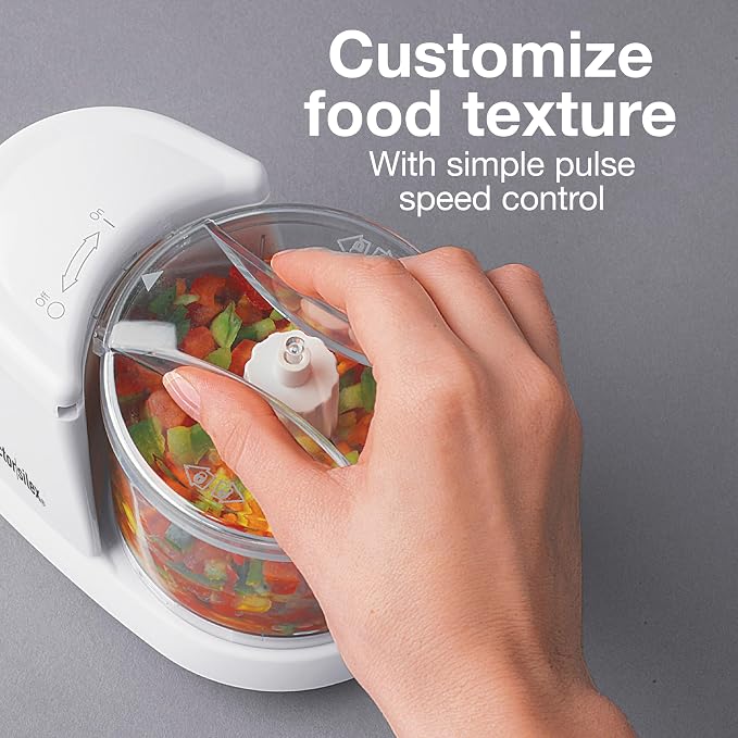 Proctor Silex Durable Electric Vegetable Chopper & Mini Food Processor | 1.5 Cup Bowl | Pulse Speed Control For Chopping, Puree & Emulsify | Stainless Steel Blades | Dishwasher Safe | White | 72500J