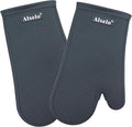 Alselo Silicone Oven Mitts Set, Heat Resistant 550 Degree,7.5"x12" | Kitchen Mittens,Waterproof & Non-Silp Oven gloves for Baking Cooking Barbecue Microwave & Machine Washable(Grey, 2)
