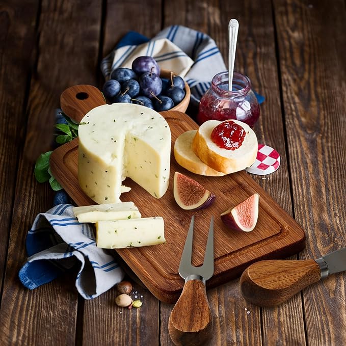 1 Set Bridal Shower Favor Prizes Charcuterie Board,Carbonized Color | Wood Cheese Board with Knife Fork Thank You Tag, Gift Box for Guests, Valentines Wedding Baby Shower Party Favors