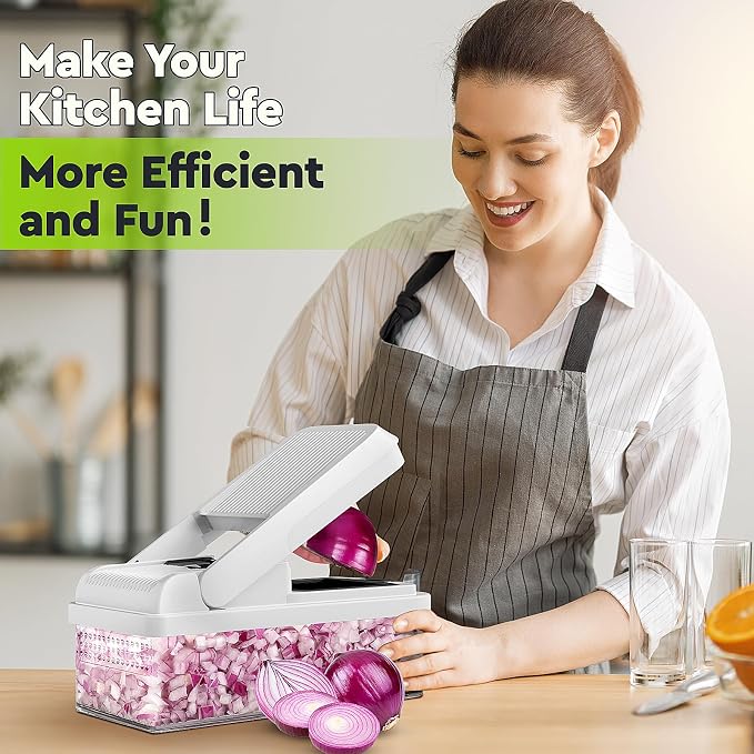 MealHelper 15-in-1 Vegetable Chopper, Food Veggie Chopper With Container | Kitchen Prep Tool, Cheese Grater, Home Essentials & Kitchen Gadgets, with Sharp Stainless Steel Blades(10 Blades, Black)
