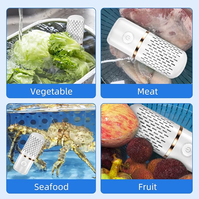 Fruit and Vegetable Cleaning Machine, USB Wireless Food Purifier, Cleaner Device for Washing Fruits, Rice, Meat and Tableware (White)