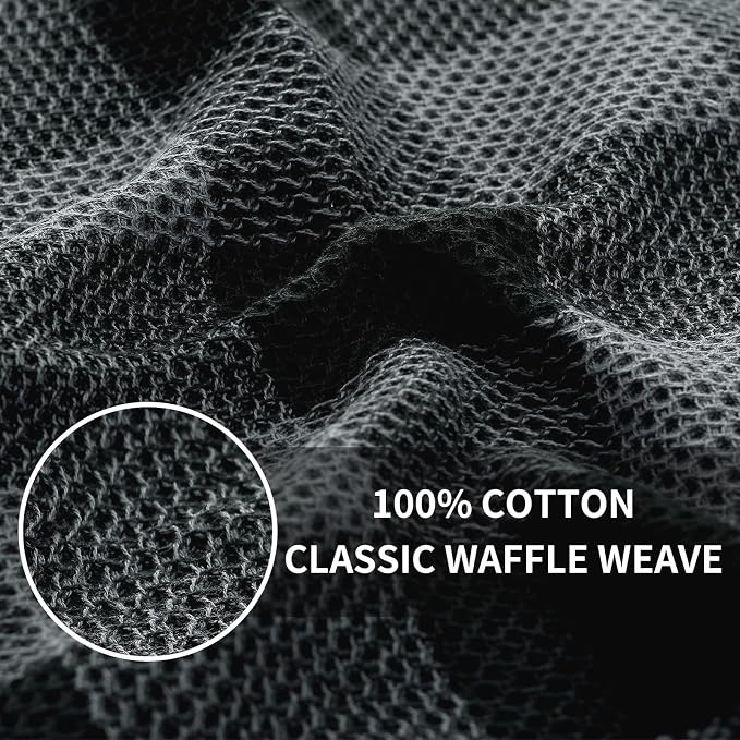 Homaxy Kitchen Towels and Dishcloths Set, Set of 8, Black & Grey | Bulk Cotton Waffle Weave Check Plaid Kitchen Towels, Super Soft and Absorbent Dish Cloths, 12 x 12 and 13 x 28 Inches