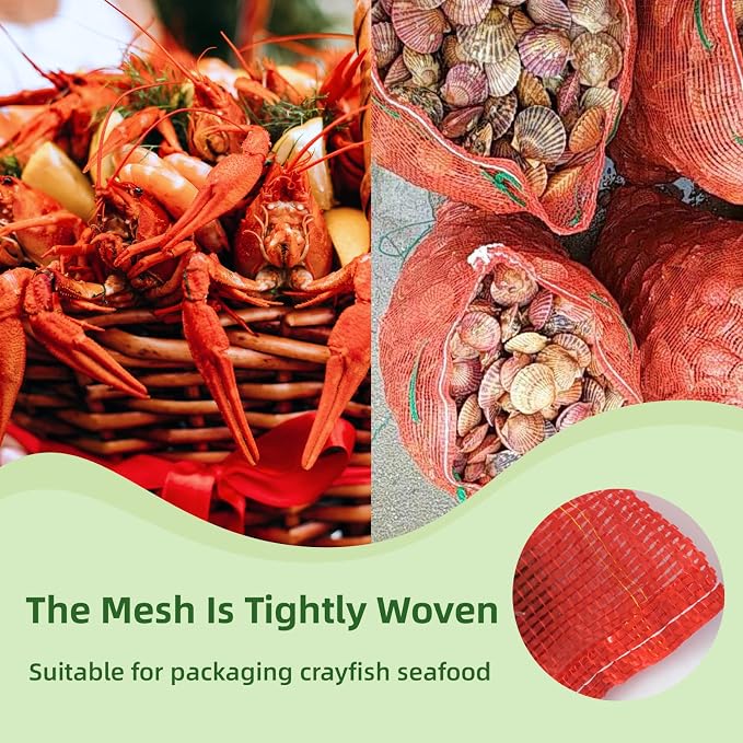 10 lb Mesh Onion Bags, 11"×18" Mesh Produce Bags Hanging Reusable Breathable Vegetable Storage Net Bag with Drawstring for Onions Potatoes Citrus Crawfish, Red (Pack of 10)