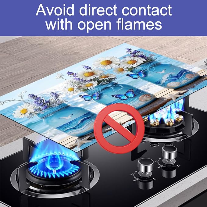 HOMETITUTE Summer Stove Top Covers for Electric Stove 28x20 Inches Coastal Mason Jar Floral Heat Resistant Glass Cooktop Protector Pad Decorative Stovetop Cover for Kitchen Coffee Bar Decor