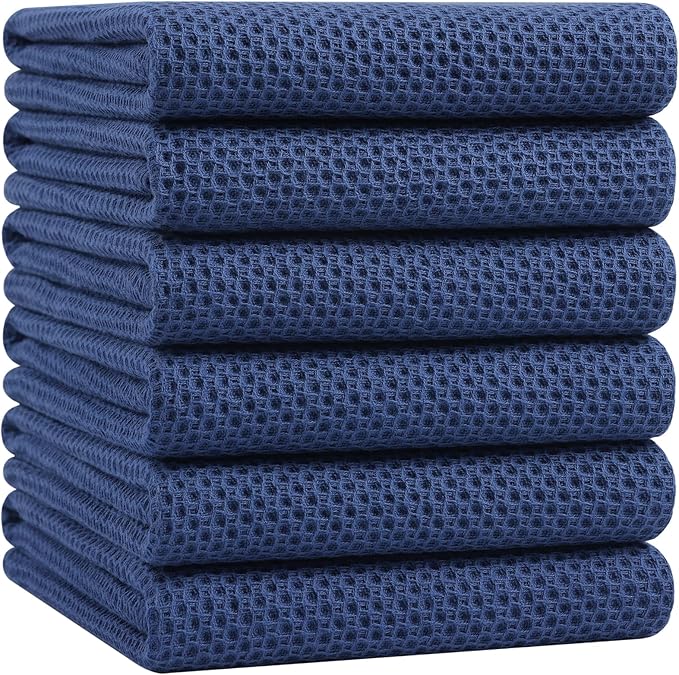 Homaxy 100% Cotton Oversized Waffle Weave Kitchen Towels 6-Pack, Navy Blue | 20 x 28 Inches, Ultra Soft Absorbent Dish Towels, Quick Drying Large Cleaning Towels
