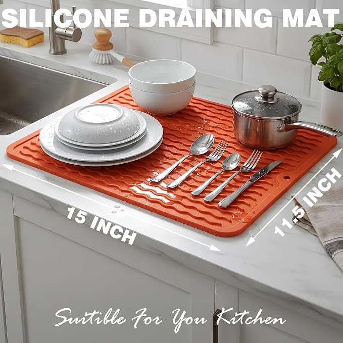 2 Pack Caketime Silicone Grill Mats Compatible with All Griddle Types Flat Top Accessories Kitchen Countertop Outdoor Patio Tools Summer Camping Lawn Gadgets Father Dad Chef Men Gifts(Orange)