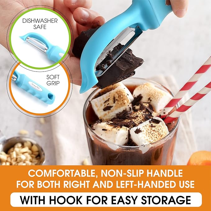 Spring Chef Swivel Potato Peeler for Kitchen w/Soft Grip Handle, Aqua Sky | Premium Vegetable Peeler w/ Sharp Stainless Steel Blades, Multifunctional Food Peeler for Apple, Carrot, Cucumber, Fruit