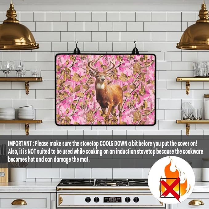 Deer Branch Electric Stove Top Cover Heat Resistant Range Covers for Electric Stove Folding Dish Drying Mat Extra Large Glass Cooktop Covers Printed Flat RV Range Top Mats