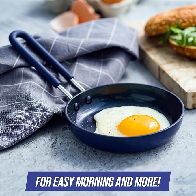 Blue Diamond Diamond Infused Ceramic Nonstick Mini Egg Pan, Blue | PFAS-Free Ceramic Nonstick, Dishwasher & Oven Safe, Stay Cool Silicone Handle, Durable Metal Utensil Safe