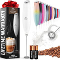 Zulay Powerful Milk Frother for Coffee with Upgraded Titanium Motor - Handheld Electric Whisk, Milk Foamer, Mini Mixer & Coffee Blender for Frappe, Latte, Matcha, No Stand - Elegant White