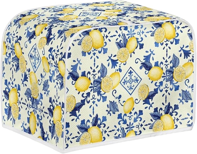 Lemon Print Toaster Cover 2 Slice Bread Toaster Oven Dustproof Cover, Waterproof Kitchen Small Appliance Cover Home Kitchen Accessories Decor, Blue