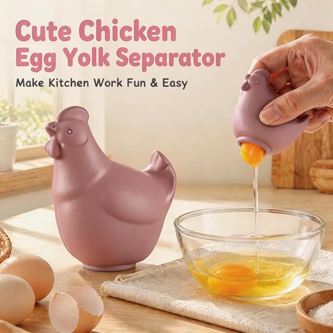 Silicone Egg Yolk Separator, Hen-Shaped, Pink | For Baking, BPA-Free, Food-Grade Yolk Remover Tool, Dishwasher Safe, Funny Kitchen Gadget Gift for Women