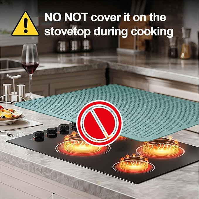 YUHFERA Stove Top Cover for Electric Stove - Silicone Stove Mat for Glass Top, Glass Cooktop Protector, XL Dish Drying Mats for Kitchen,Oven Covers for Electric Stove (Aqua,28 x 20)