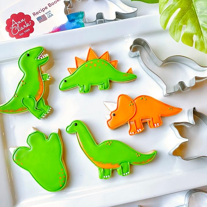 Ann Clark Dinosaur Cookie Cutter Set of 5, Made in USA | Includes: T-Rex, Brontosaurus, Triceratops, Stegosaurus & Dinosaur Footprint, From America's Largest Cookie Cutter Maker