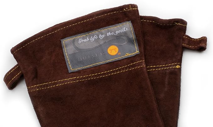 Outset Leather Grill Gloves, Set of 2 Brown Leather BBQ Gloves | Leather Keeps Your Hands Safe From The Heat | Great For The Grill, Griddle, Campfire & Oven | 1 Size Fits All BBQ Gloves