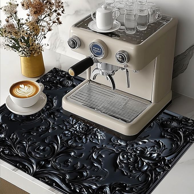 HOMETITUTE Stove Top Cover 28x20 Black Baroque Floral Diatomite Mat