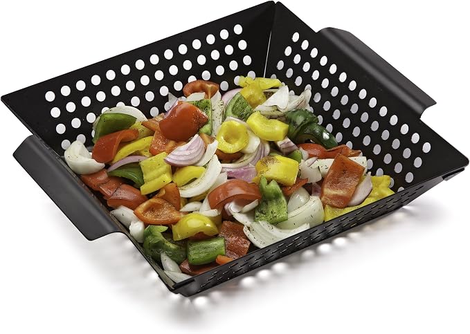 Cuisinart 11" x 11" Non-Stick Grill Wok, Perforated BBQ Grill Basket for Grilling Veggies, Meat & Stir-Fry, Outdoor Grilling Basket for Charcoal and Gas Grills