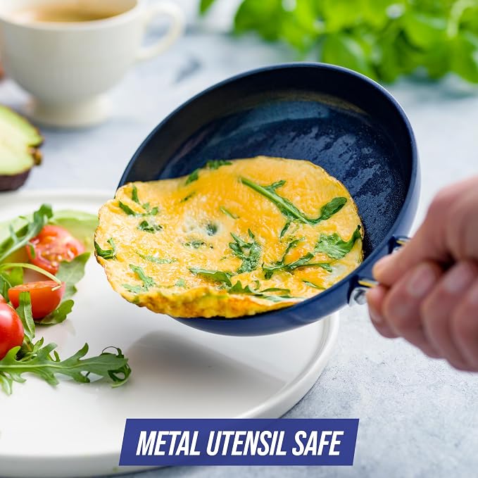 Blue Diamond Diamond Infused Ceramic Nonstick Mini Egg Pan, Blue | PFAS-Free Ceramic Nonstick, Dishwasher & Oven Safe, Stay Cool Silicone Handle, Durable Metal Utensil Safe