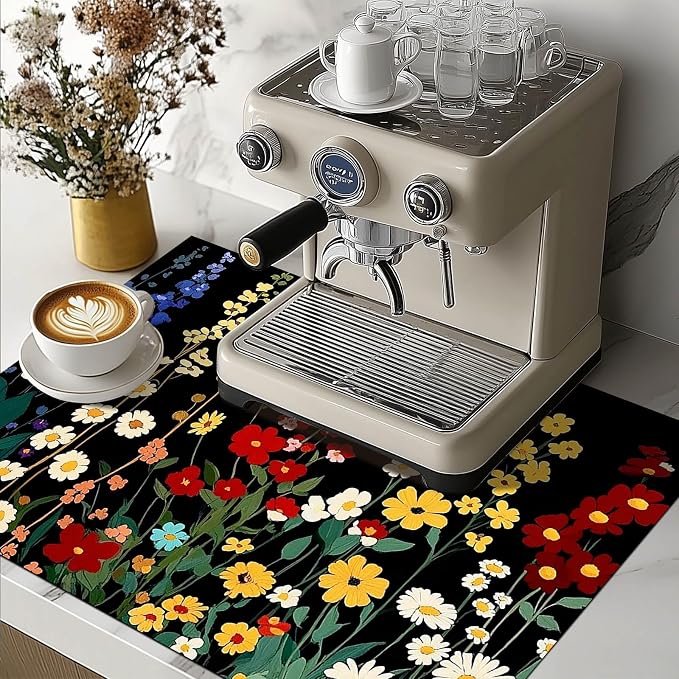 HOMETITUTE Wildflower Stove Top Cover 28x20 Colorful Garden Diatomite Mat