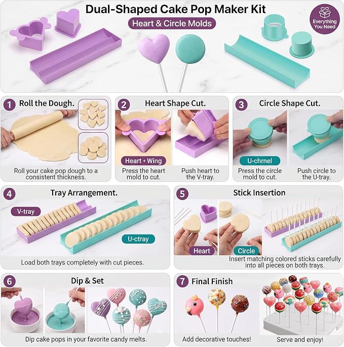 Cake Pop Making Kit with 2 Cake Pop Molds and Stand | Includes tray, sticks, and ABS cutter & pusher. Perfect for making cake pops for parties, weddings, and homemade desserts.