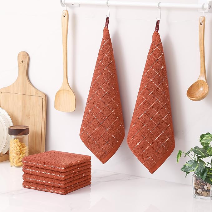Homaxy 100% Cotton Terry Kitchen Dish Cloths, 6 Pack, Rust | Ultra Soft and Absorbent, Suitable for Drying and Washing Dishes