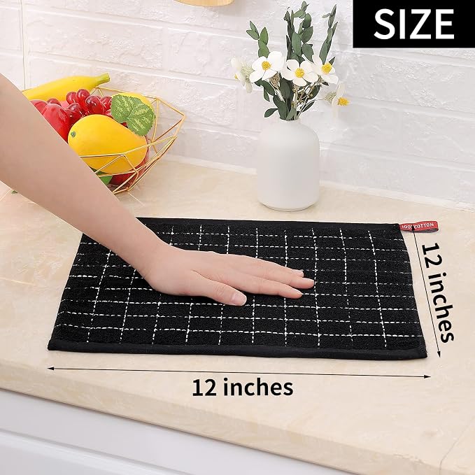 Homaxy 100% Cotton Terry Kitchen Dish Cloths, 6 Pack, Black | Ultra Soft and Absorbent, Suitable for Drying and Washing Dishes