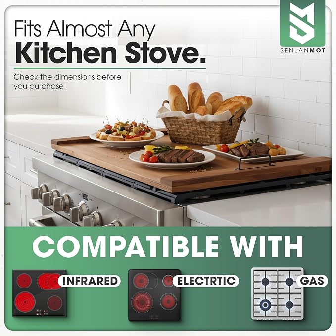Electric & Gas Stove Top Cover Noodle Board – Large Pine Stovetop Cover & Decorative Tray with Handles – Multi-Functional Kitchen Cutting Board & Modern Home Accessories 30.3"x21.7" (1 Pc)