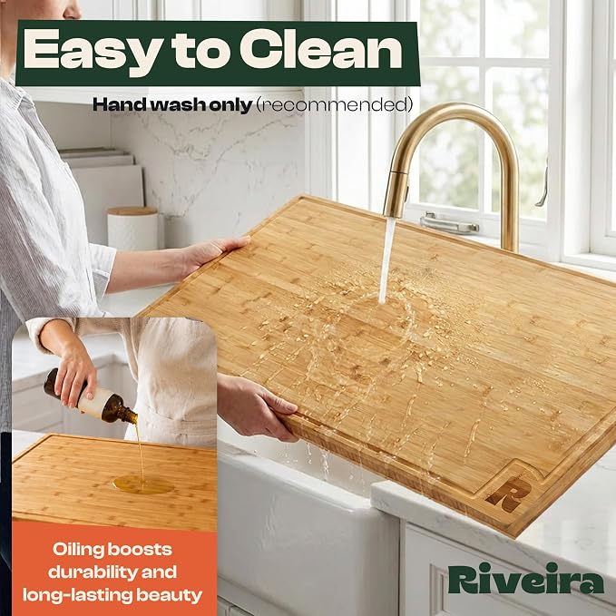 Riveira Extra Large Bamboo Cutting Board for Kitchen, 36" x 24", 0.8 Inch Thick – Large Wood Cutting Board with Juice Groove, Reversible Butcher Block Cutting Board for Meat, Bread & Charcuterie