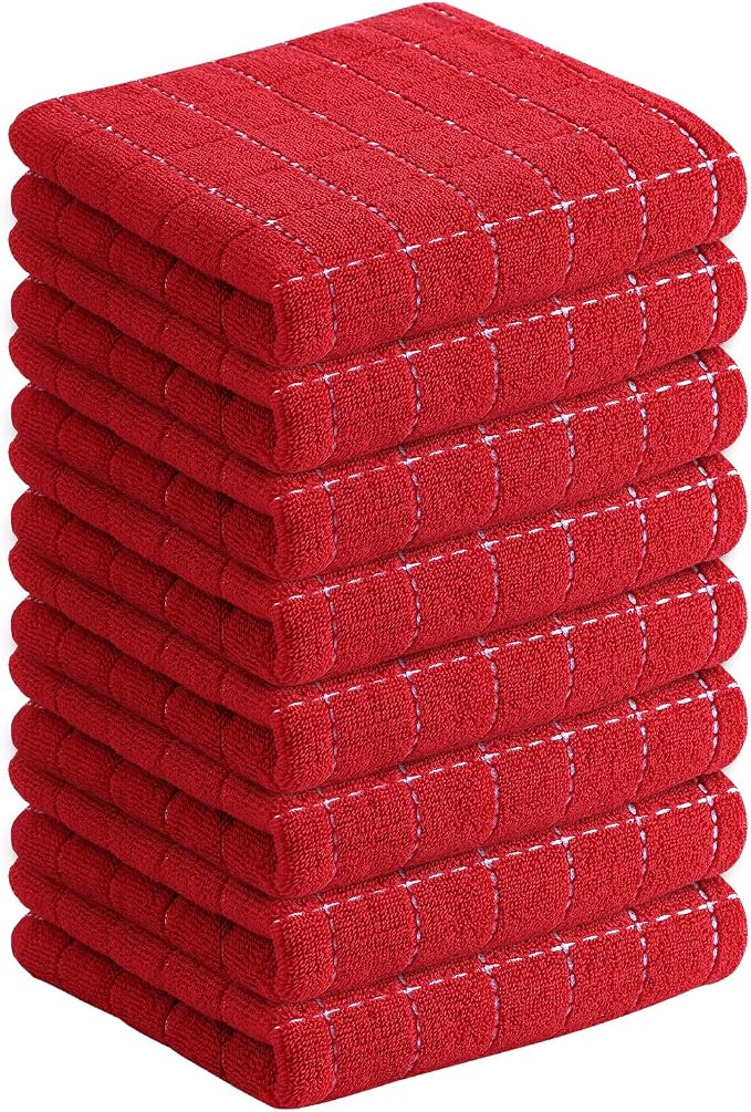 Homaxy 100% Cotton Terry Kitchen Towels, 8 Pack, Red | Ultra Soft and Absorbent Dish Towels for Kitchen, Suitable for Drying and Washing Dishes