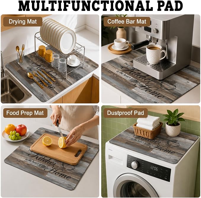 Stove Top Cover for Electric Stove 28"x20" Rubber Stovetop Cover | Heat Resistant Glass Top Stove Cover Protector Mat - Anti-Scratch Dish Drying Mat, Rustic Grey Wood Pattern with 2 Hooks