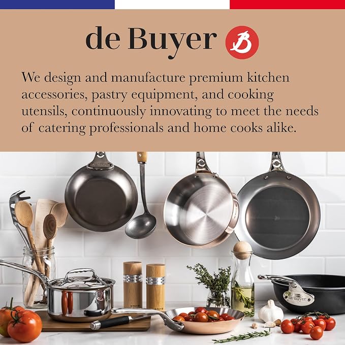 de Buyer MINERAL B Carbon Steel Country Fry Pan - 11” Diameter, 7.7” Cooking Surface - Ideal for Sauteing, Simmering, Deep Frying & Stir Frying - Naturally Non-Stick Finish - Made in France