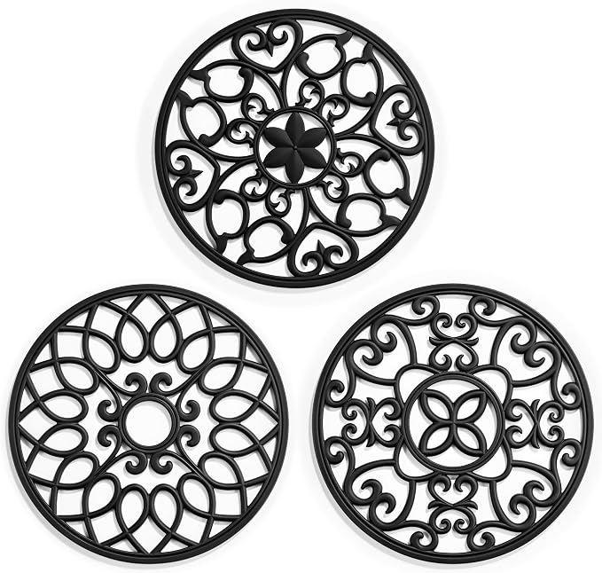 SMARTAKE 3 Set Silicone Trivet Mats for Hot Dishes Pots and Pans (Black) | Heat Resistant Pots and Pans Holders, Non-Slip Flexible Pads Coasters for Countertops Table, Modern Kitchen Decor Accessories