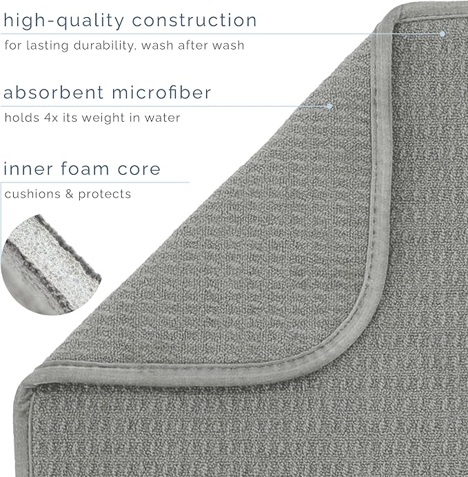 S&T INC. Dish Drying Mat, 18" x 24", XL, Grey | Absorbent Microfiber, Extra Large Kitchen Counter Mat for Dishes, Utensils, Pots and Pans, Machine Washable