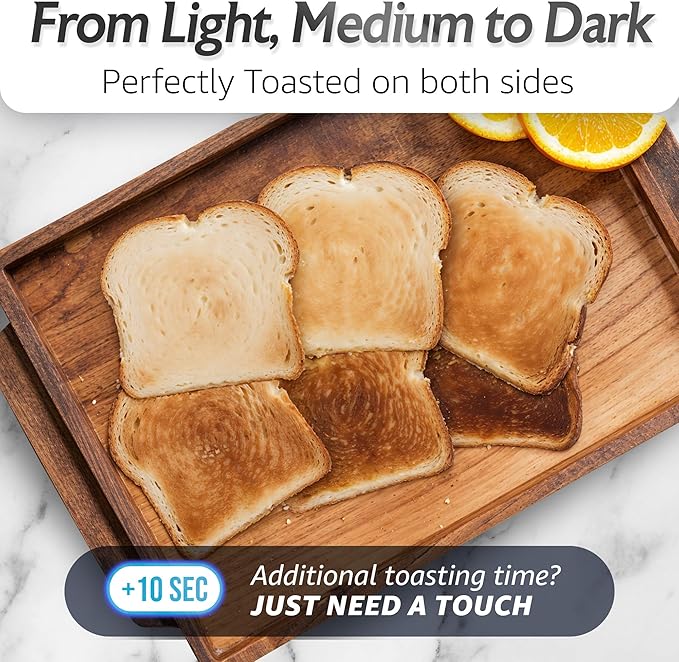Elite Gourmet ECT5924D SmartToast Digital 4-Slice Toaster, 1370W, Steel | Touch Screen, 6 Shades & 6 Bread Types, Extra-Wide 1.5" Slots Fit Bagels & Texas Toast, Defrost & Reheat - Even Heat