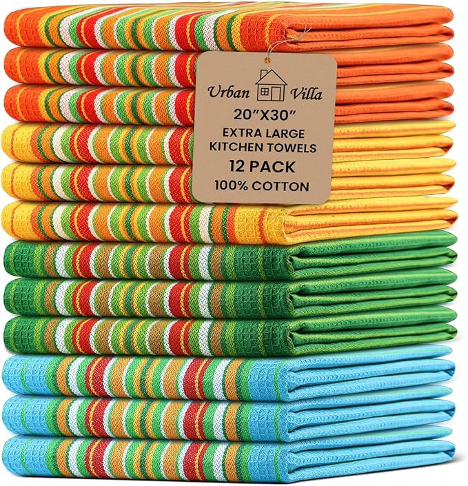 Urban Villa Kitchen Towels Cotton Dish Towels 20”x30” (Set of 12) Multi