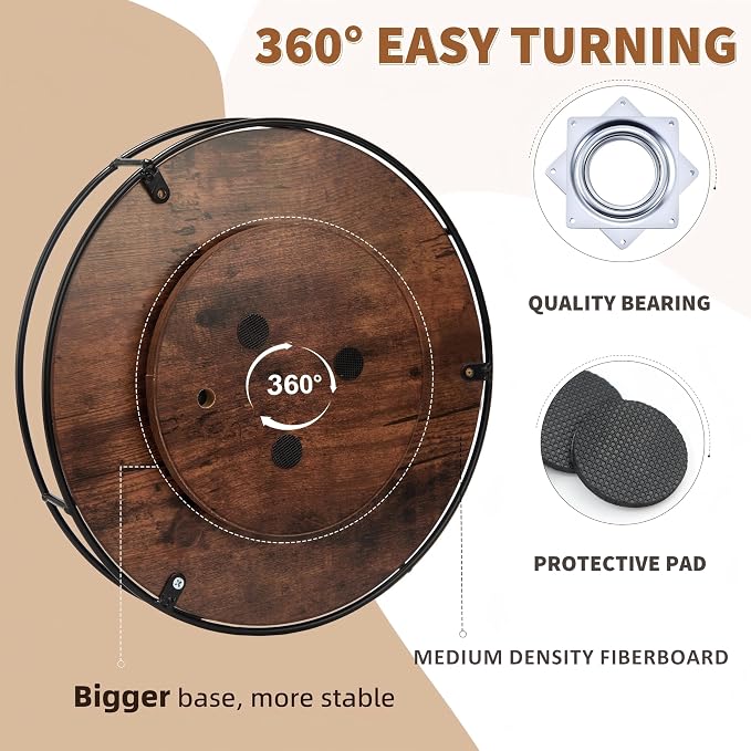 10" Rustic Brown Wood Lazy Susan,360° Decorative Turntable for Countertop