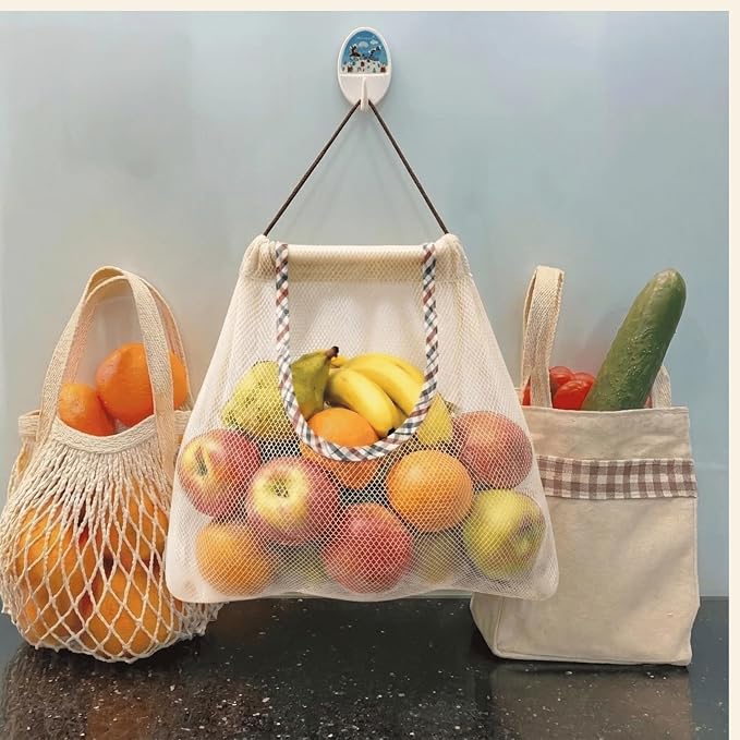 Reusable Hanging Storage Mesh Bags, White, 2 Bags