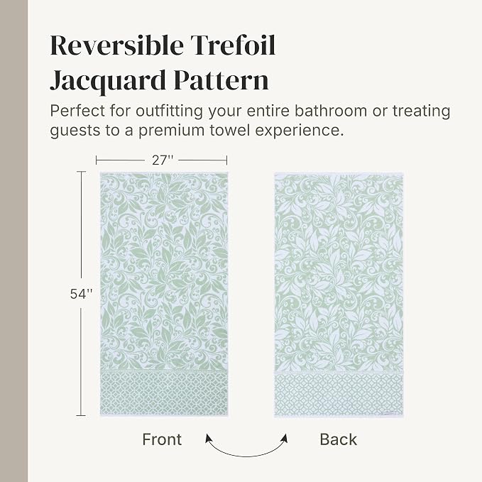 Modern Threads 6 Piece Bath Towel Set – Bathroom Set with 2 Bath Towels, 2 Hand Towels, and 2 Wash Cloths – 100% Cotton, Super Absorbent & Extra Soft – Reversible Botanical Vine (Sage Green)