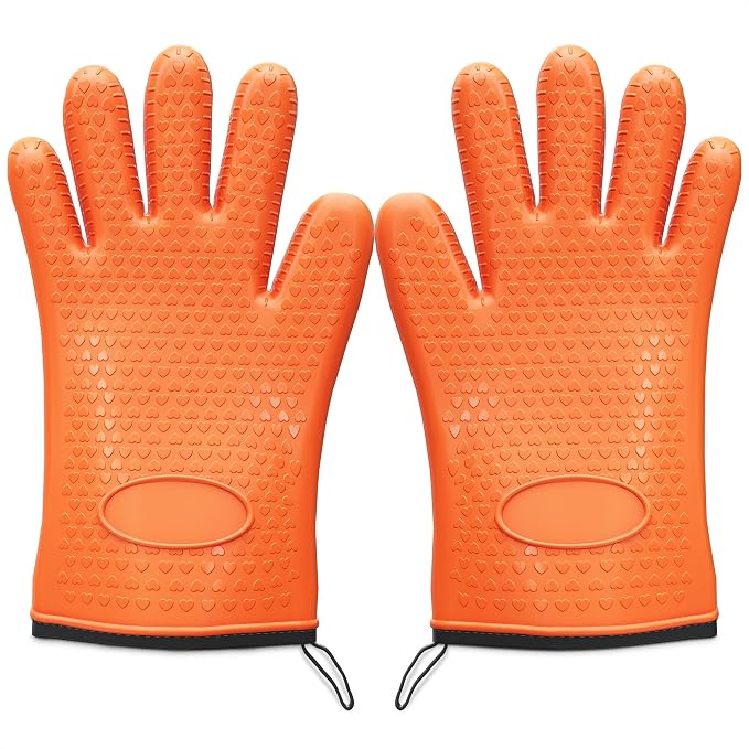 Silicone Grill Gloves for Cooking, Non-Slip and Heat Resistant Material | 11x5.3" Silicone BBQ Gloves with Cotton Lining; Waterproof; Suitable for Grilling, BBQ, Smoker, Handling Hot Pots and Pans