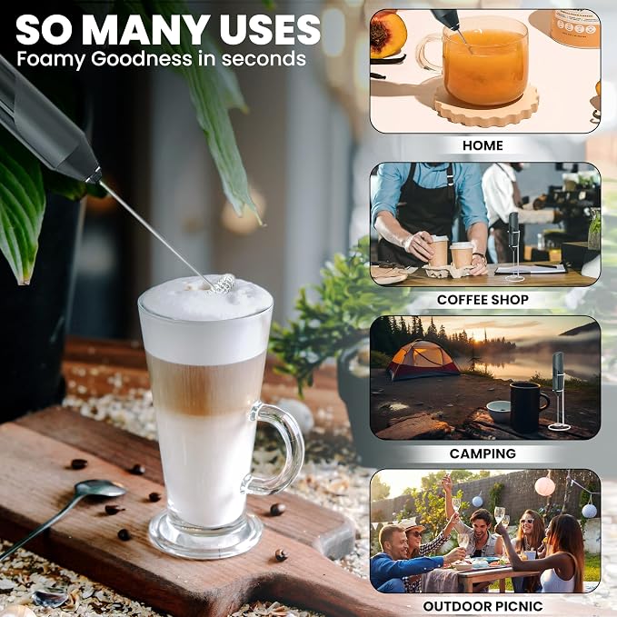 Milk Frother with Stand, Coffee Frother Wand, Drink Mixer Wand | Milk frother handheld with stand; coffee frother handheld; electric whisk frother for protein powder; mini hand frother mixer