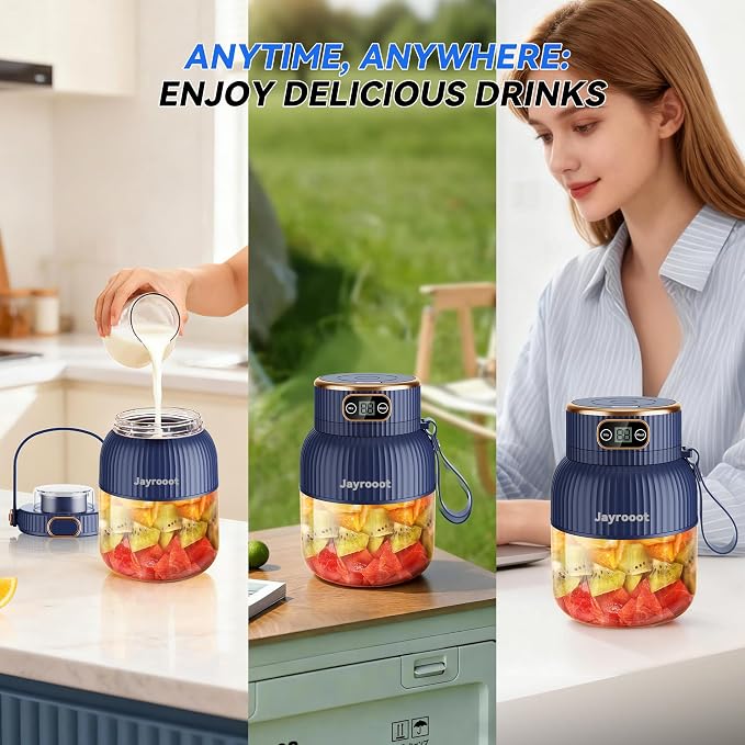 Personal Blender, Compact Cordless, 20 oz (600ml) Blue | USB-C Rechargeable, Makes Juices, Milkshakes, Smoothies, Ideal for Travel, Gym, Office