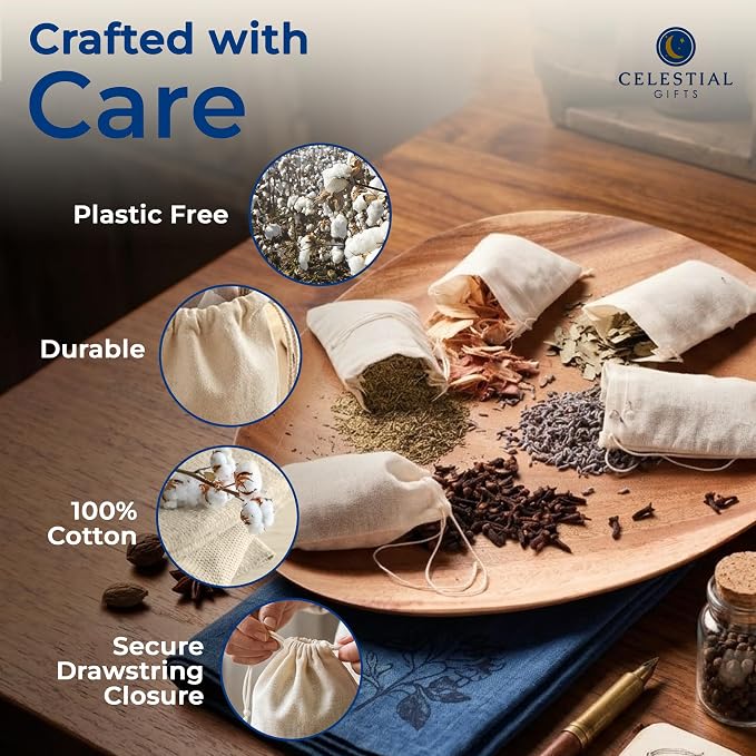 Cotton Muslin Bags, 100 Count, 2.75 x 3.75 Inches, Natural Drawstring | Made with 100% Cotton in USA by Celestial Gifts, Small Reusable Cloth Pouches for Jewelry, Tea, Soap, Crafts & Favors