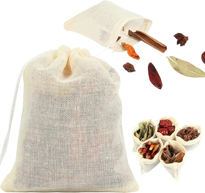 YQL 3x4 Inch Spice Bags for Cooking, 30PCS Reusable Small Muslin Bags | Drawstring Tea Filter Bags for Herbs, Spices, Coffee, Soup Seasoning and Small Sachet Storage