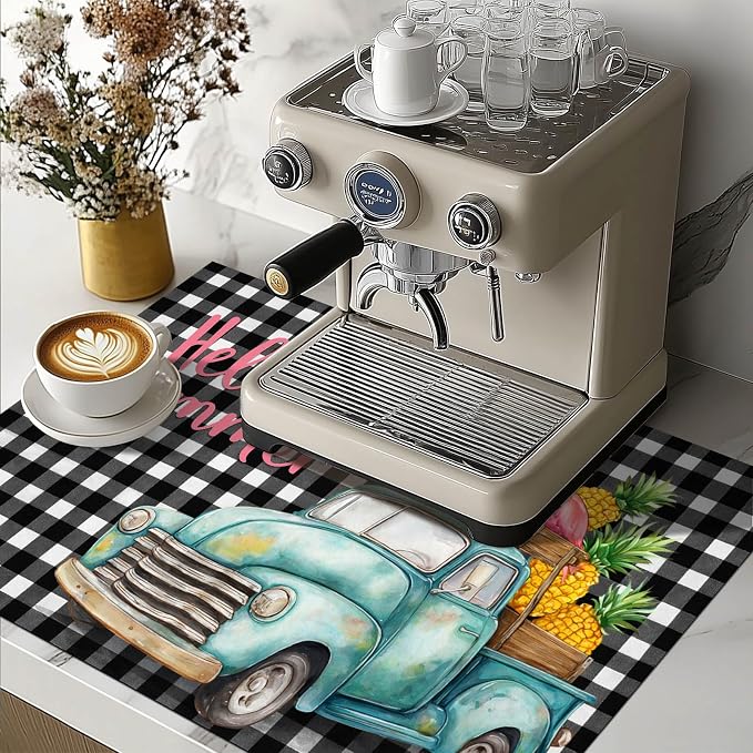 HOMETITUTE Hello Summer Stove Top Cover 28x20 Truck Gingham Heat Resistant